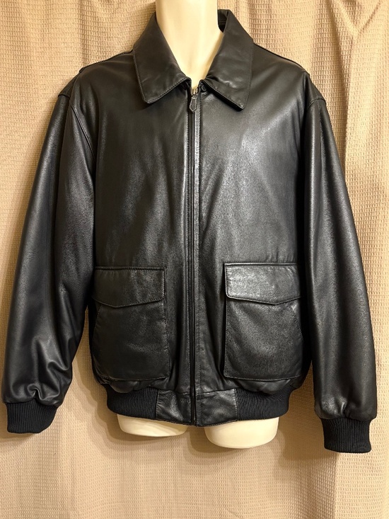 EDDIE BAUER Soft Black Lamb Leather Goose Down Lined Bomber Jacket Men's L - Picture 1 of 16